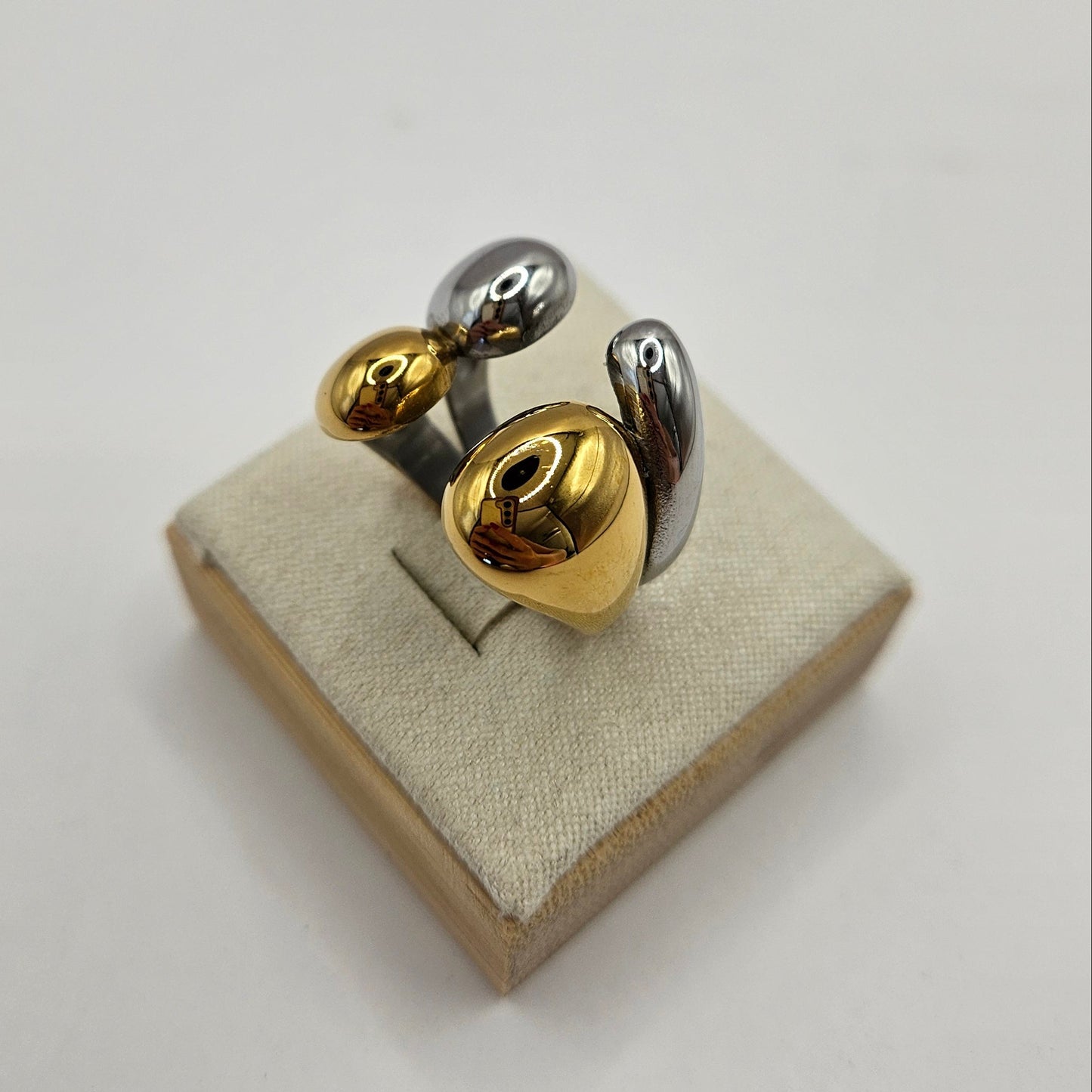 Duo Drop Ring aus Edelstahl – Bicolor Statement Ring