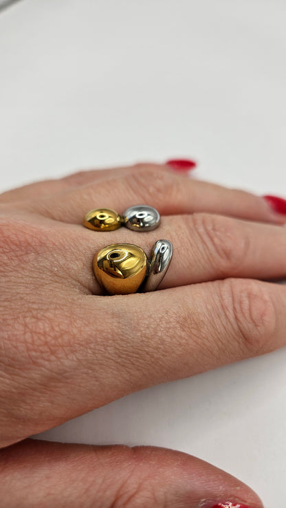 Duo Drop Ring aus Edelstahl – Bicolor Statement Ring