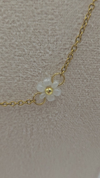 Perlen-Blümchenkette – Edelstahlkette mit weißen ODER pinken Blumen