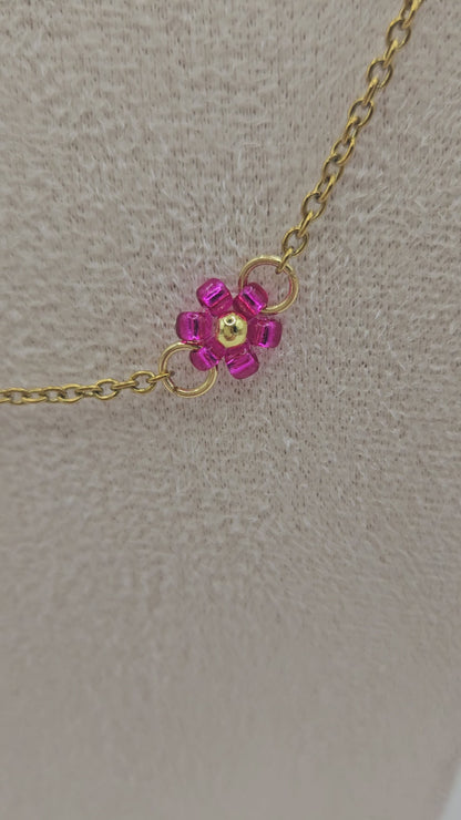 Perlen-Blümchenkette – Edelstahlkette mit weißen ODER pinken Blumen